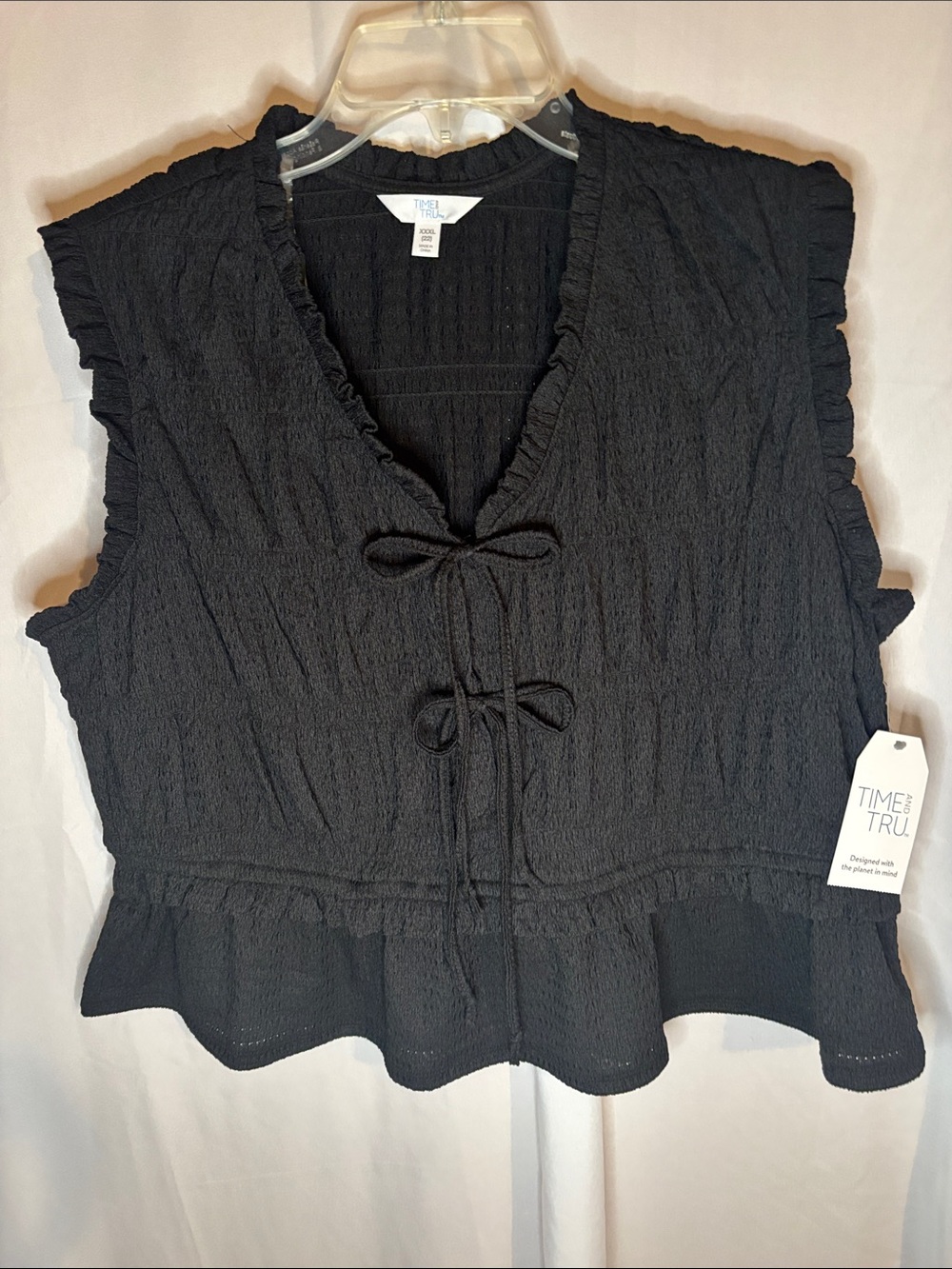 Time and Tru Textured Tie-Front Top in Black Soot